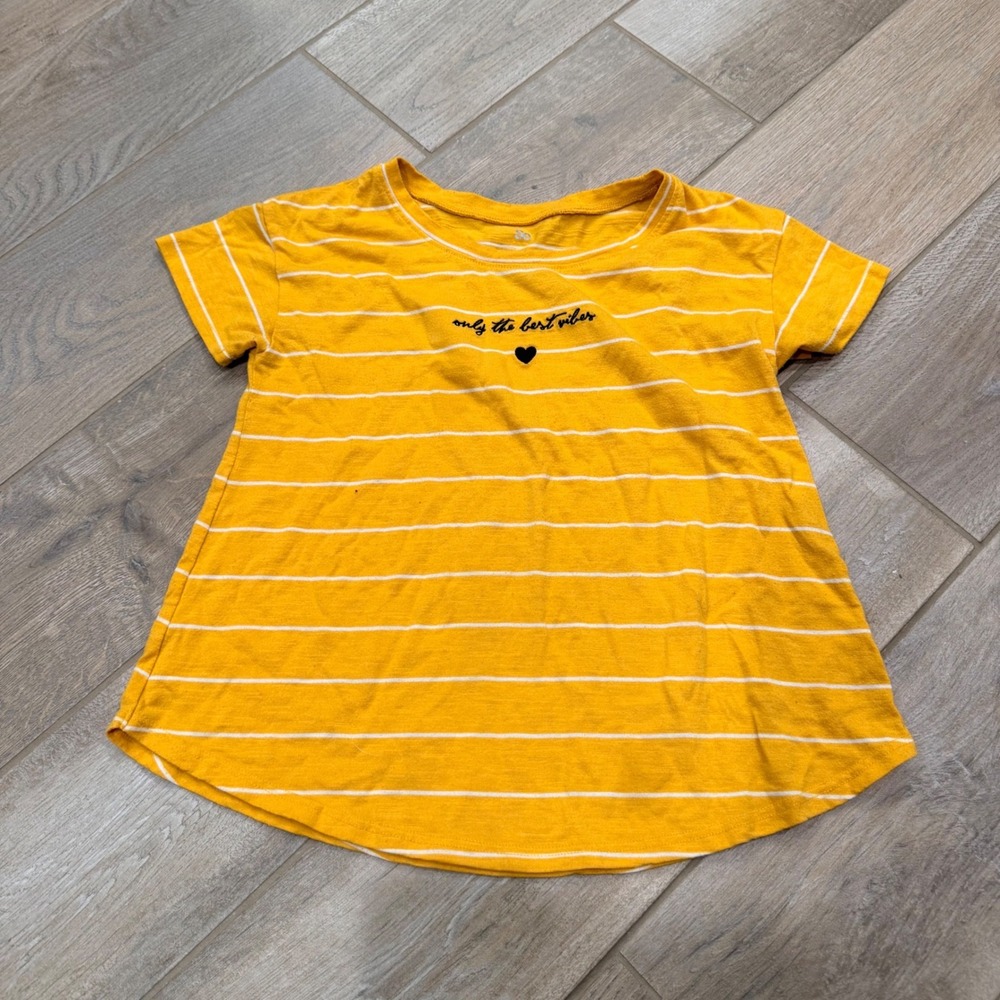 SO Girls Mustard Yellow White Striped Short Sleeve T-Shirt Size M 8 Slub Knit
